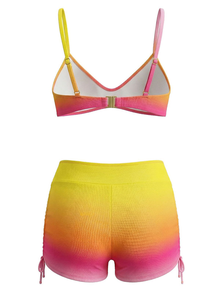 1960er Farbverlauf Schnürung Badeshorts Bikini Set