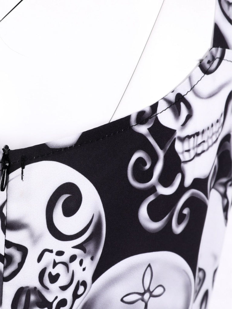 1950er Halloween Schädel Ärmellos Swing Kleid