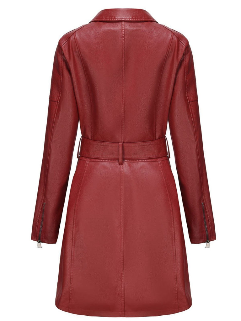 1960er Revers Gürtel Lang Leder Mantel