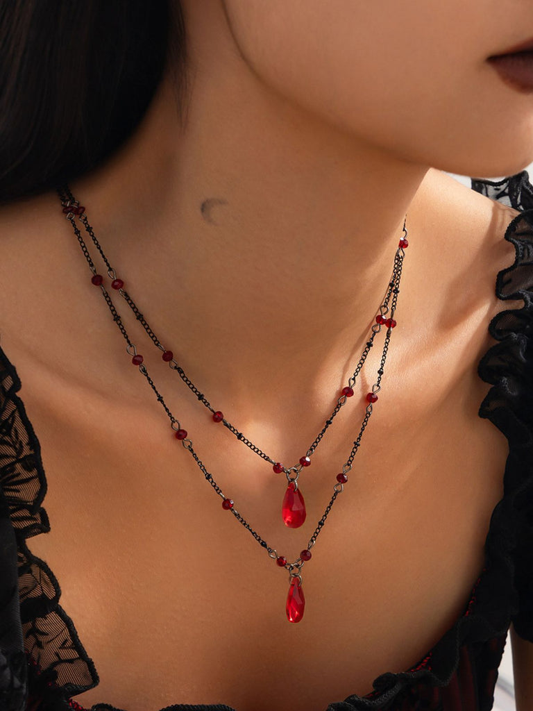Gothic Doppelschicht Rot Kristall Halskette