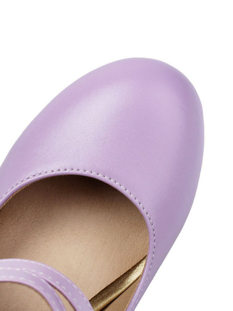 Vintage Bogen Träger Solide Leder Hoher Absatz