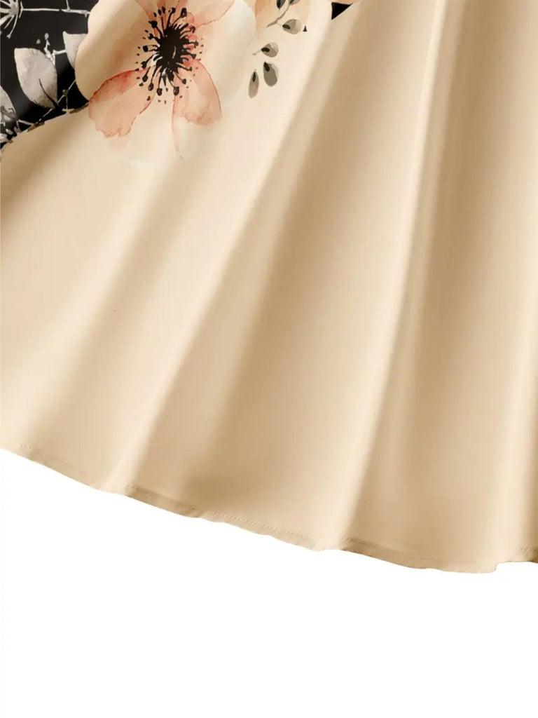 1950er Spitze Schmetterling Blumen Farbblock Kleid