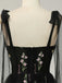 Schwarz 1930er Slip Bestickt Blumen Netz Maxi Kleid