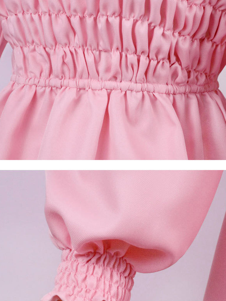 Rosa 1980er Gesmokt Stranger Things Kostüm Eleven Kleid