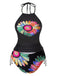 1960er Halter Neon Daisy Schnürung Tankini Set