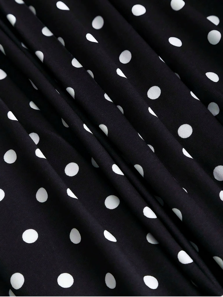 Schwarz 1940er Tupfen Spitze Trim Träger Jumpsuit