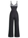 Schwarz 1940er Tupfen Spitze Trim Träger Jumpsuit