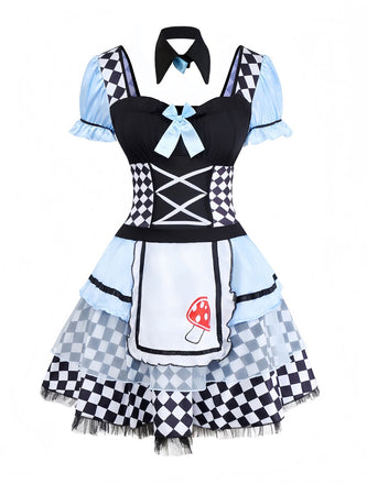 Blau 1960er Alice Puffärmel Apron Kleid