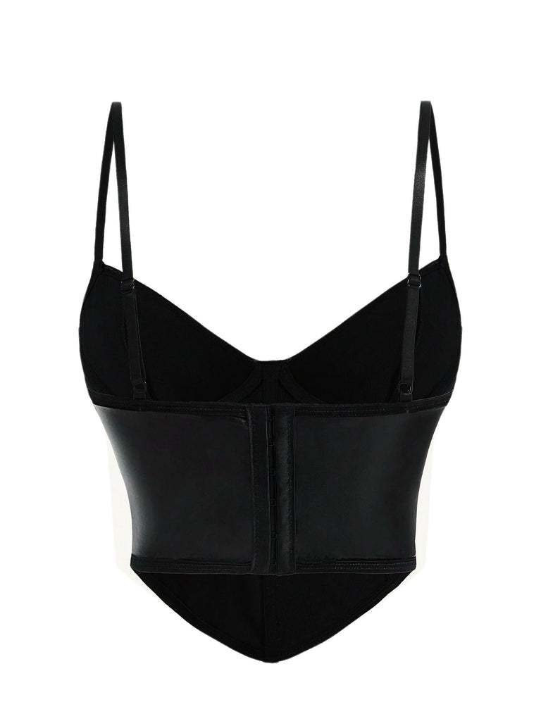 Schwarz 1970er Gothic Kreuzen Kunstleder Cami Top