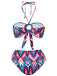 2PCS 1970er Fransendruck Schnürung Halter Bikini Set & Cover-Up