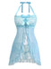 Aqua Blau 1980er Spitze Bogen Dessous Set