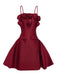 Weinrot 1960er Einfarbig 3D Blumen Kurz Kleid