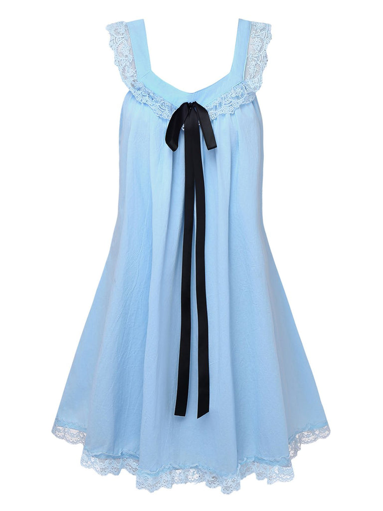 1960er Solide Bogen Rückenfrei Spitze Babydoll Kleid