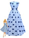 Blau 1940er Polka Punkte Trägerlos Plissiertes Kleid