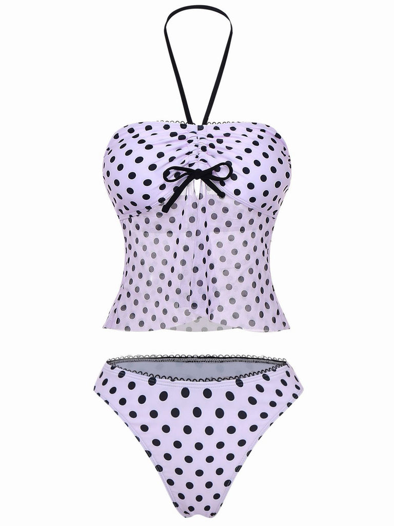 Rosa 1950er Halter Polka Punkte Bogen Tankini Set