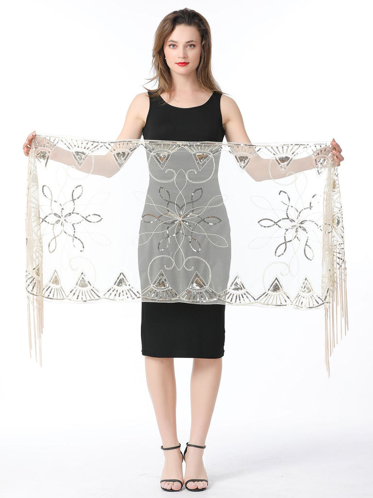 1920er Quaste Pailletten Netz Geometrische Muster Cape