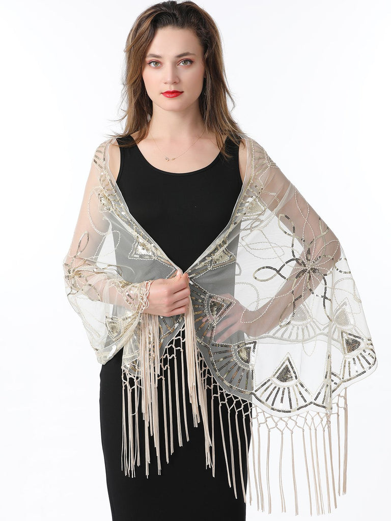 1920er Quaste Pailletten Netz Geometrische Muster Cape