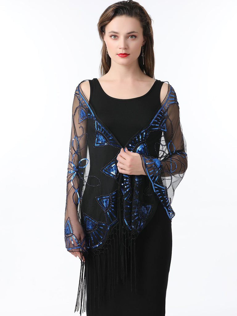 1920er Quaste Pailletten Netz Geometrische Muster Cape