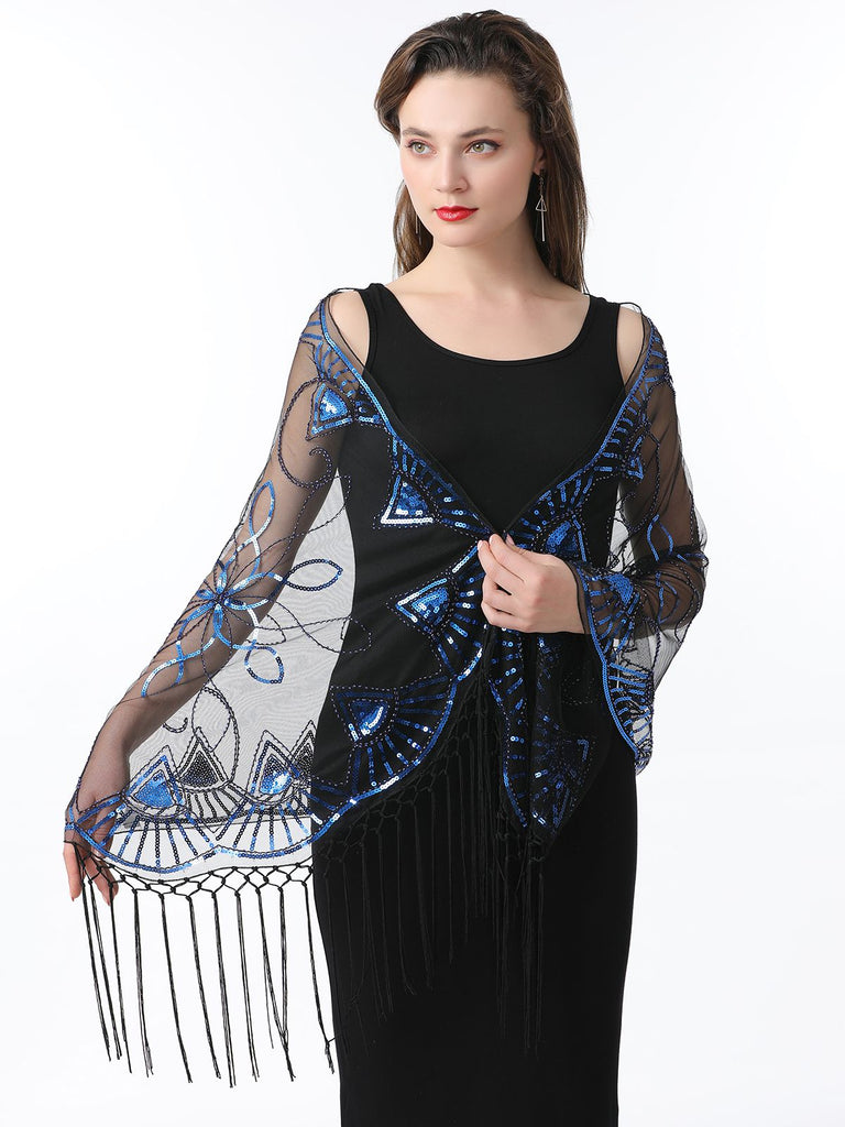 1920er Quaste Pailletten Netz Geometrische Muster Cape