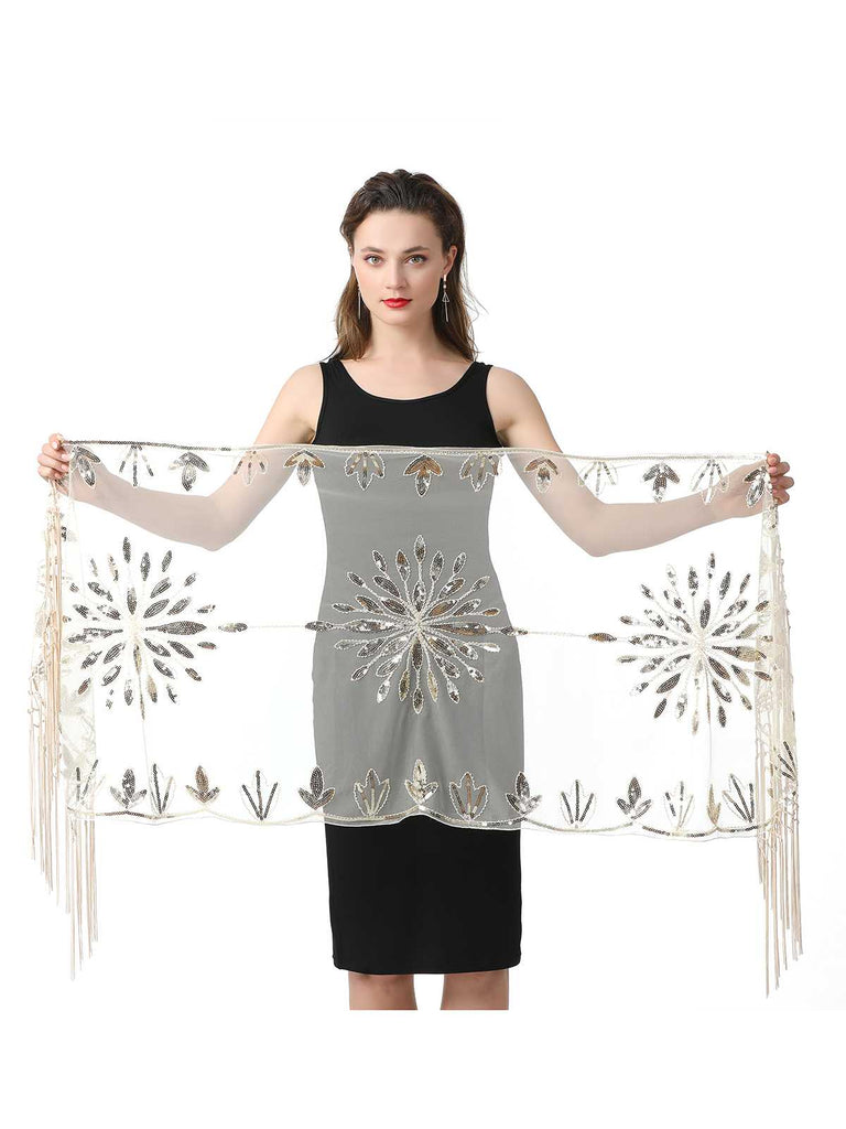 1920er Quaste Pailletten Netz Blumen Cape
