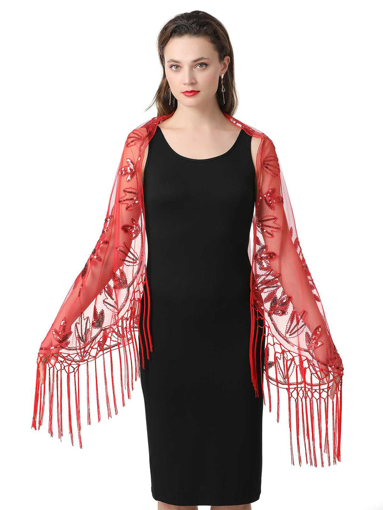 1920er Quaste Pailletten Netz Blumen Cape