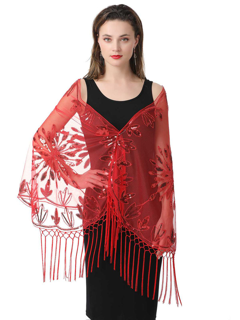 1920er Quaste Pailletten Netz Blumen Cape