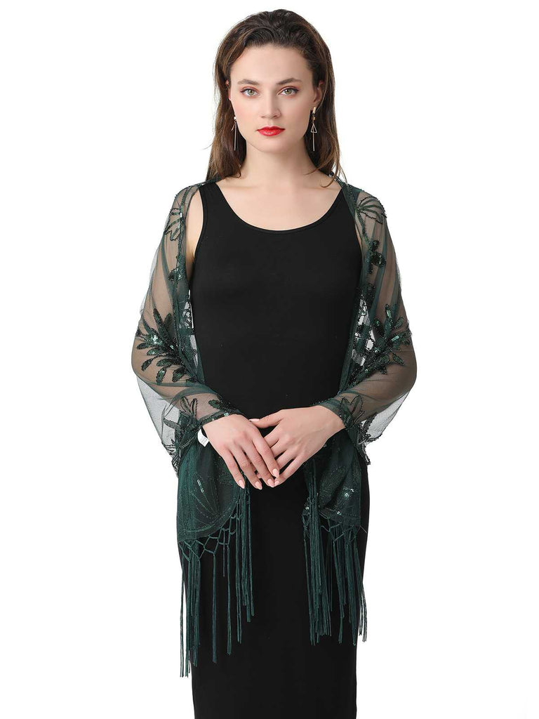 1920er Quaste Pailletten Netz Blumen Cape