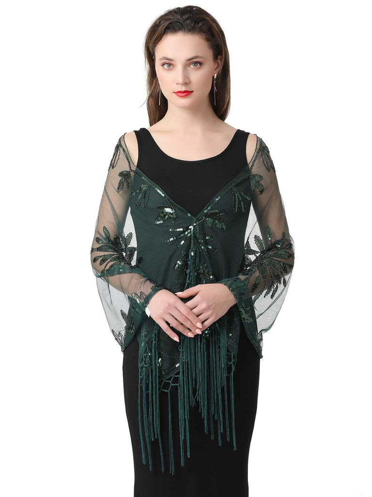 1920er Quaste Pailletten Netz Blumen Cape