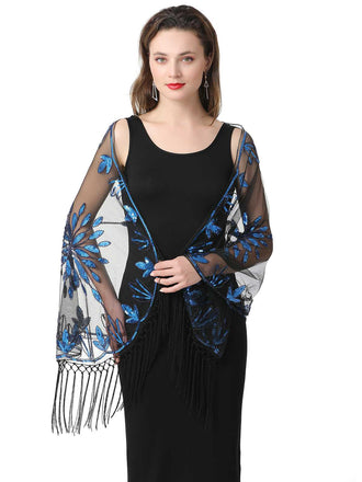 1920er Quaste Pailletten Netz Blumen Cape