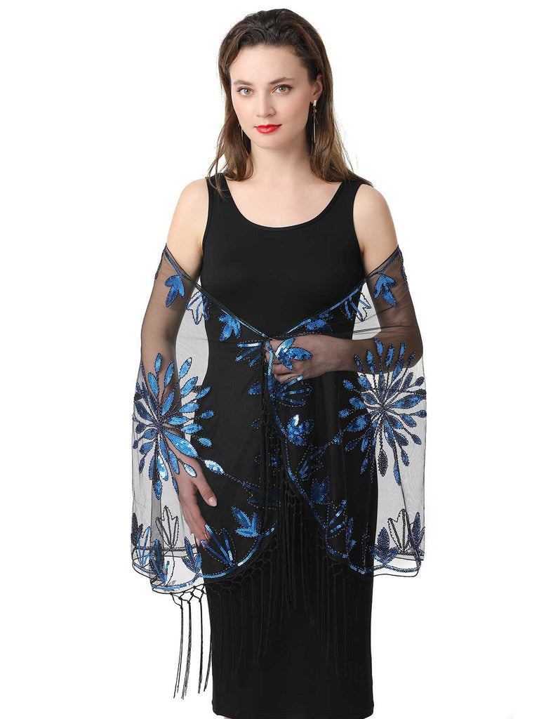 1920er Quaste Pailletten Netz Blumen Cape