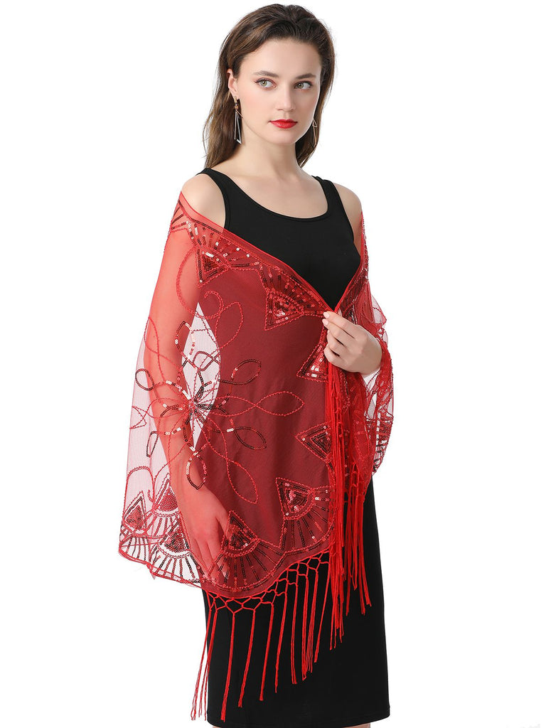 1920er Quaste Pailletten Netz Geometrische Muster Cape