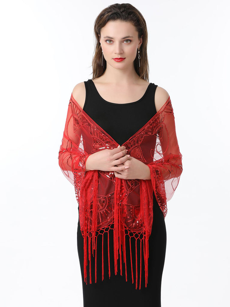 1920er Quaste Pailletten Netz Geometrische Muster Cape