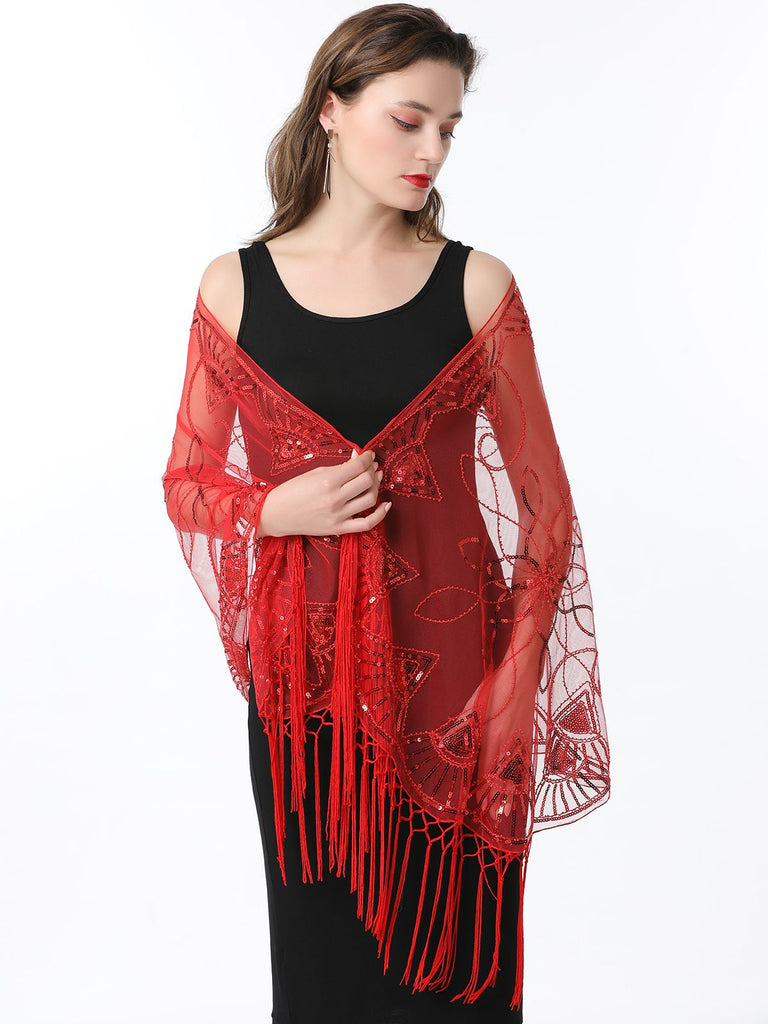 1920er Quaste Pailletten Netz Geometrische Muster Cape