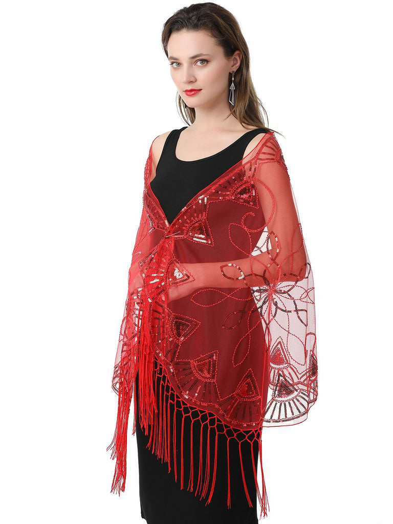 1920er Quaste Pailletten Netz Geometrische Muster Cape