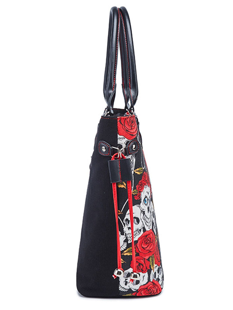 Vintage Punk Schädel & Rose Drucken Handtasche