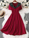 Rot 1950er Spitze Blumen Matrosen Kragen Swing Kleid