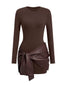 1980er Faux Leder Bogen Langarm Kleid