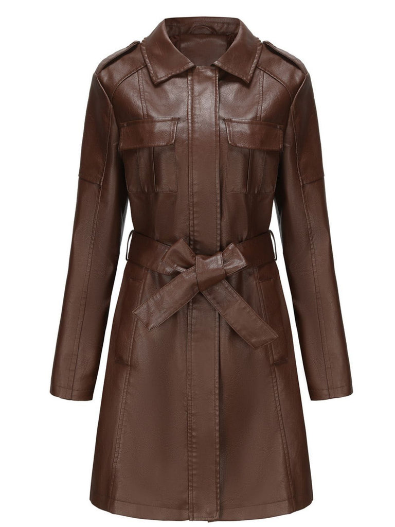 1960er Revers Gürtel Lang Leder Mantel