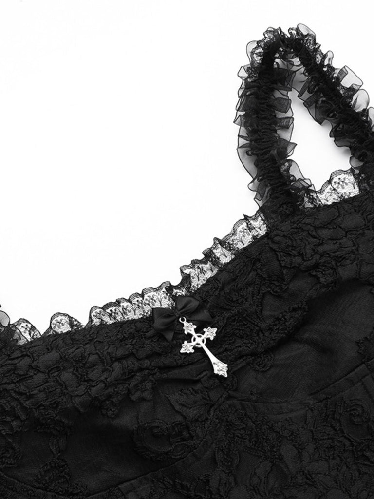 Schwarz 1950er Quadratischer Hals Spitze Kreuzen Bubble Kleid