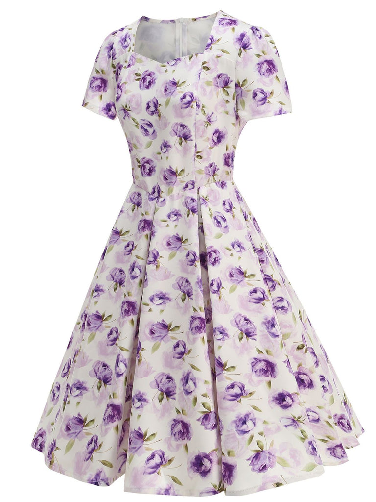 1950er Vintage Blumen Swing Kleid