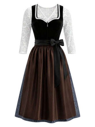 Schwarzes & Weißes 50er Kleid mit Herzausschnitt und Besatz