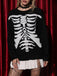 Schwarz 1950er Halloween Skeleton Druck Strick Pullover
