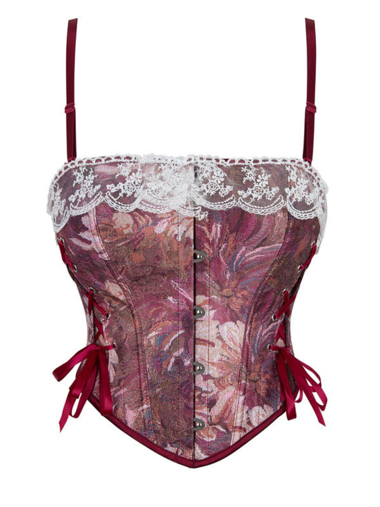 1960er Blumen Spitze Spaghetti Träger Korsett Top