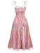 1970er Spaghetti Träger Regenbogen Streifen Stufenkleid