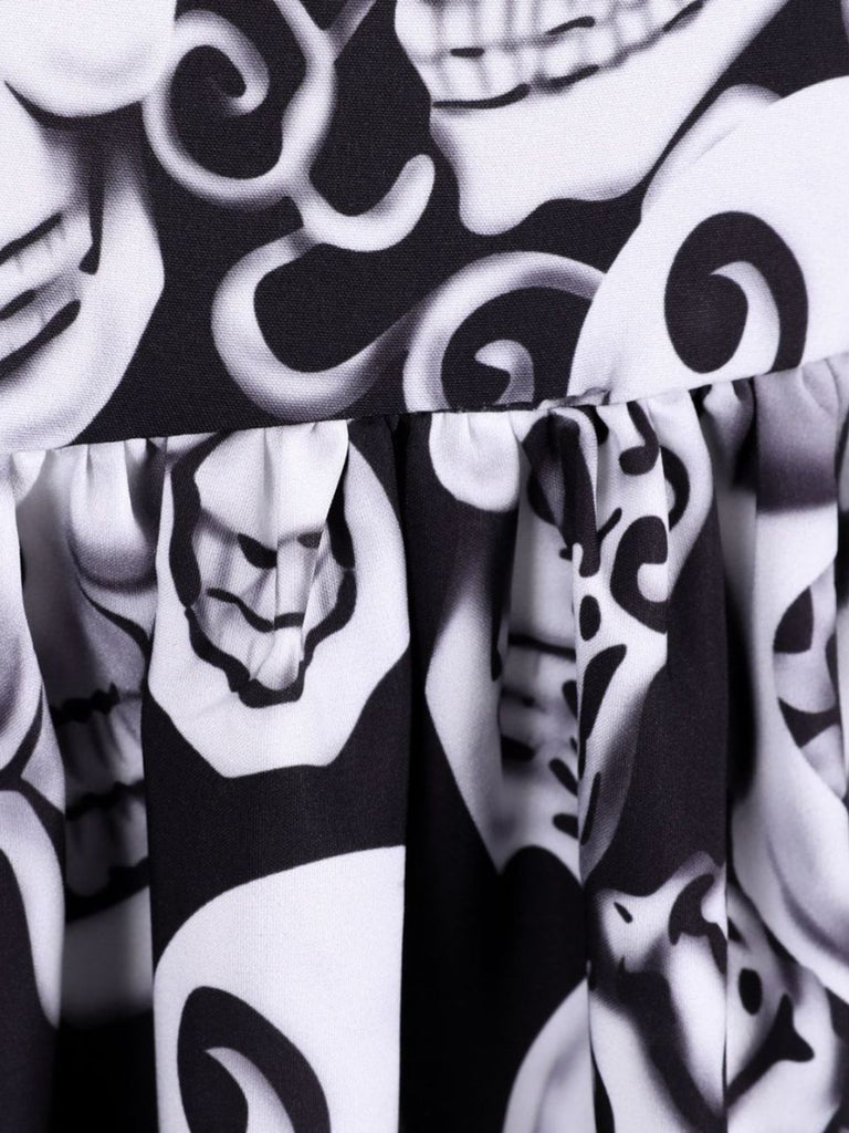 1950er Halloween Schädel Ärmellos Swing Kleid