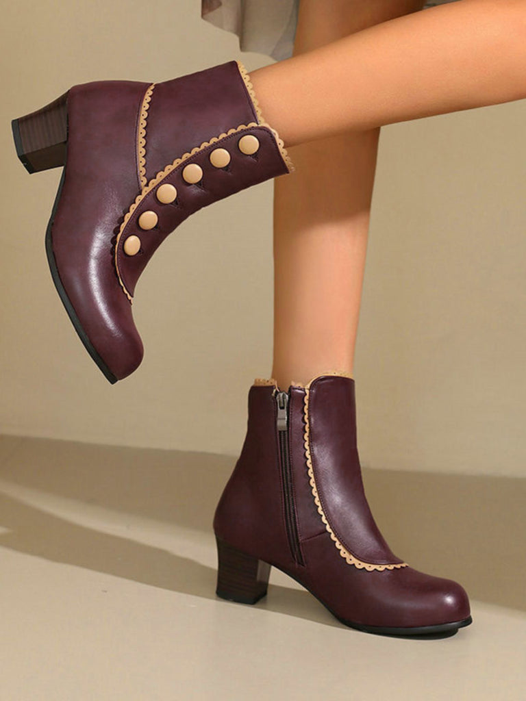 Vintage Kunstfellfutter Chunky Ferse Kurze Stiefel