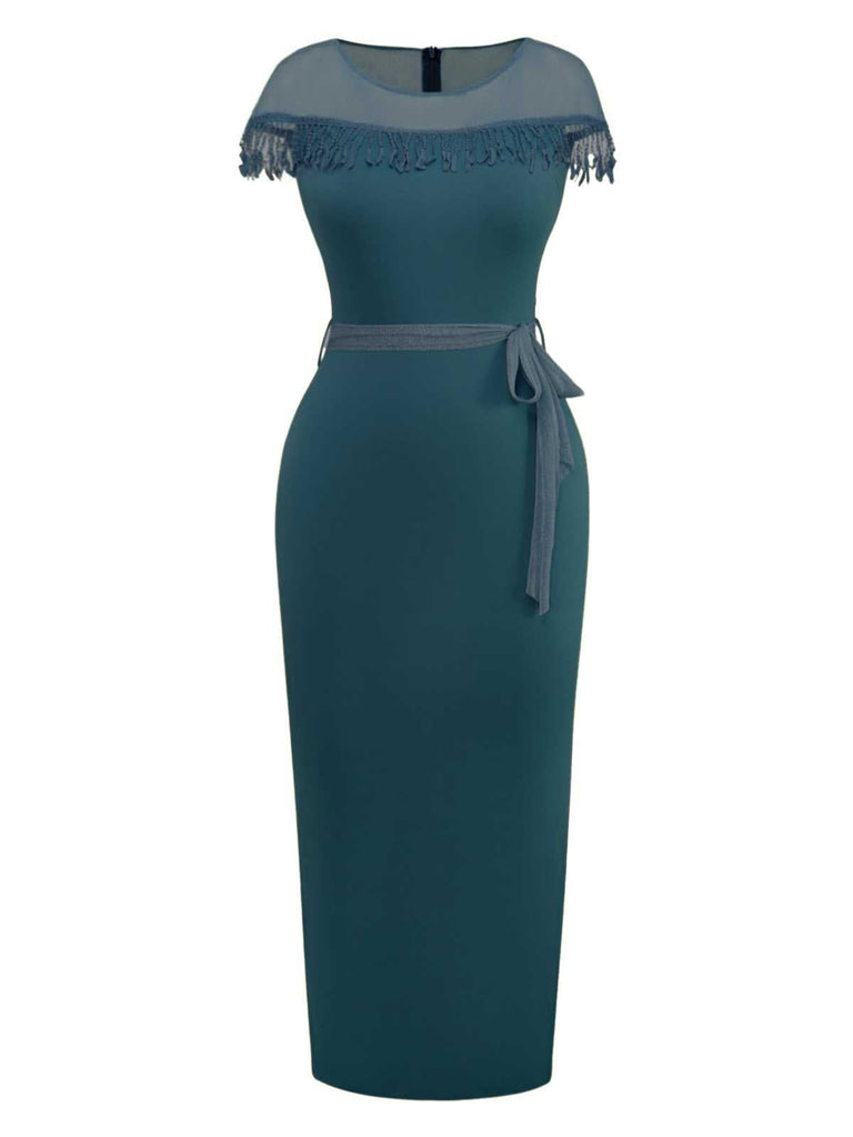 1960er Transparente Fransen Gürtel Enges Kleid