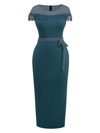 1960er Transparente Fransen Gürtel Enges Kleid