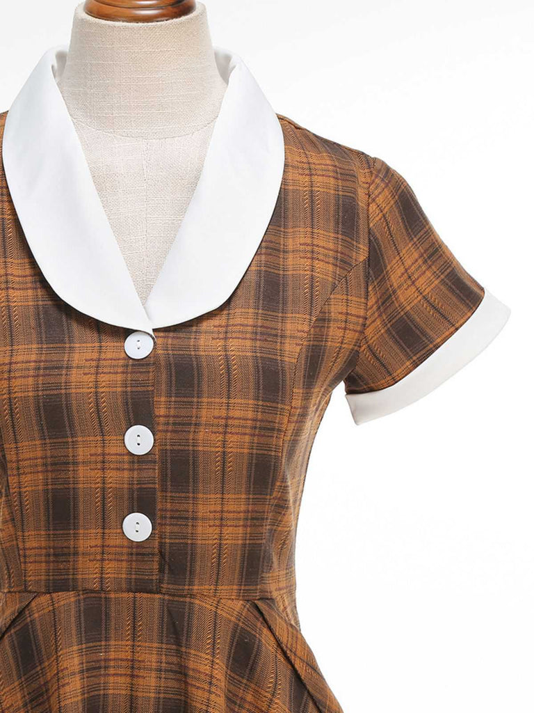1950er Peter Pan Kragen Plaid Swing Kleid