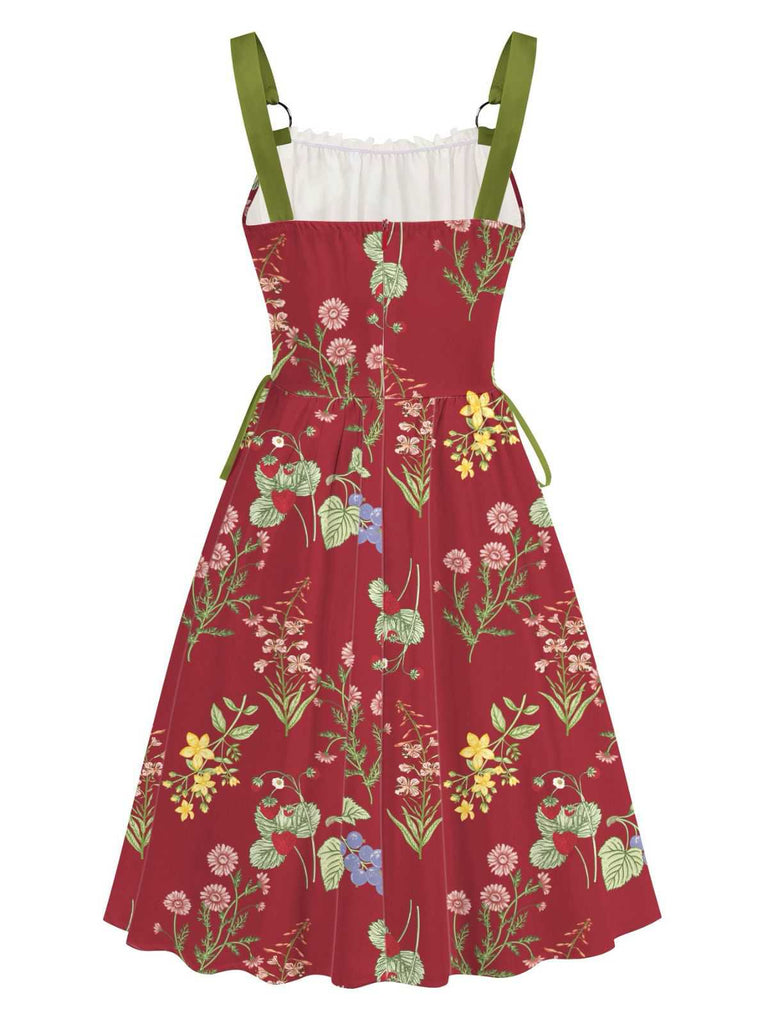 1950er Träger Blumen Schnürung Korsett Kleid